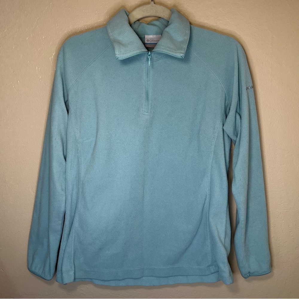 Women’s Columbia L Light Blue Fleece Pullover 1/4 Zip Layer Hiking Gorpcore